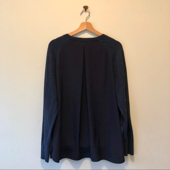 Banana Republic Sweater with Merino Wool; Dark Blue V Neck with Satin-like Back - Picture 6 of 7